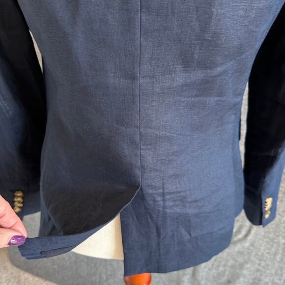 Quince Linen Blazer Womens Small Navy Blue 100% European Linen Structured - Picture 8 of 11